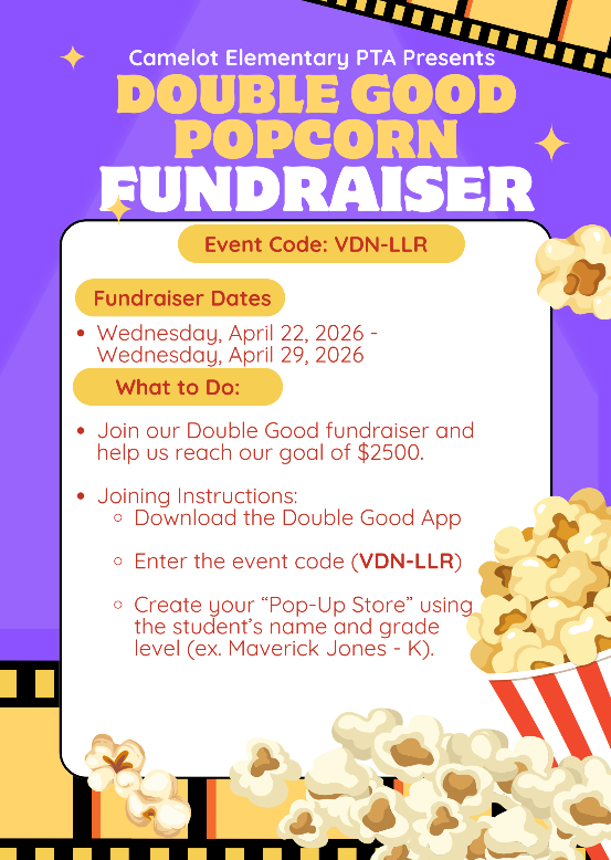 double good popcorn fundraiser flyer for Camelot elementary
