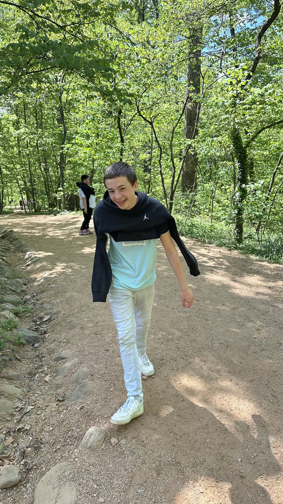 A student on a walking path at Monticello