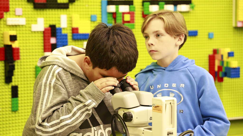 A student using a microscope