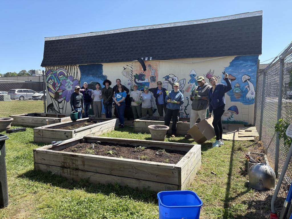 Environmental Club working on garden as part of grant from Elizabeth River Project