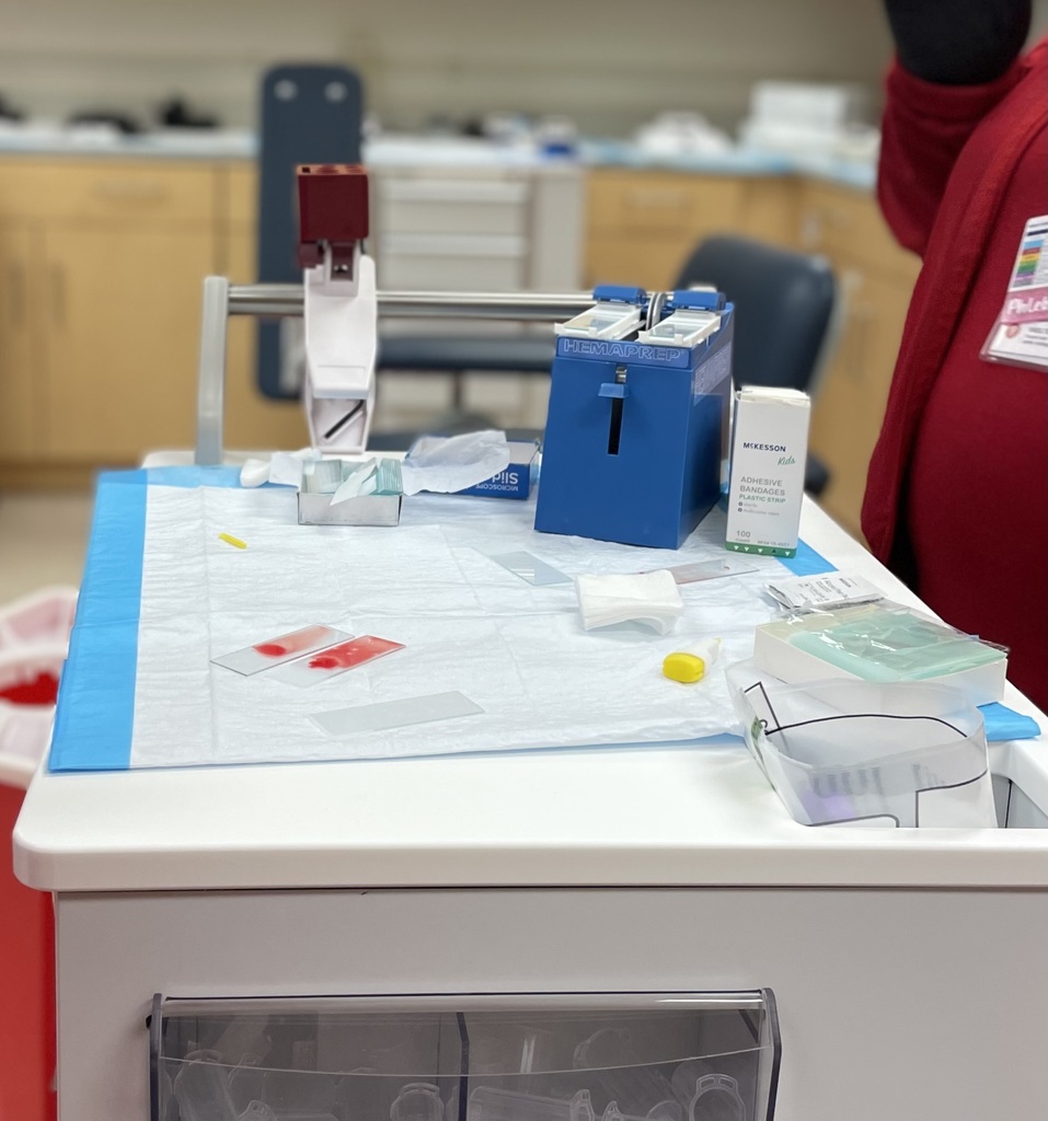 blood smear tray set up