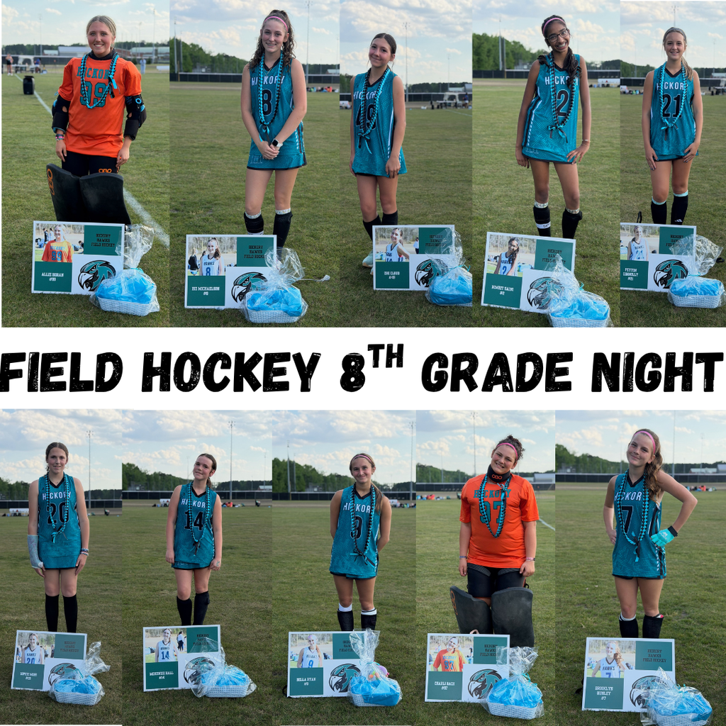 Our 8th grade field hockey players stand proudly next to their yard sign and gift