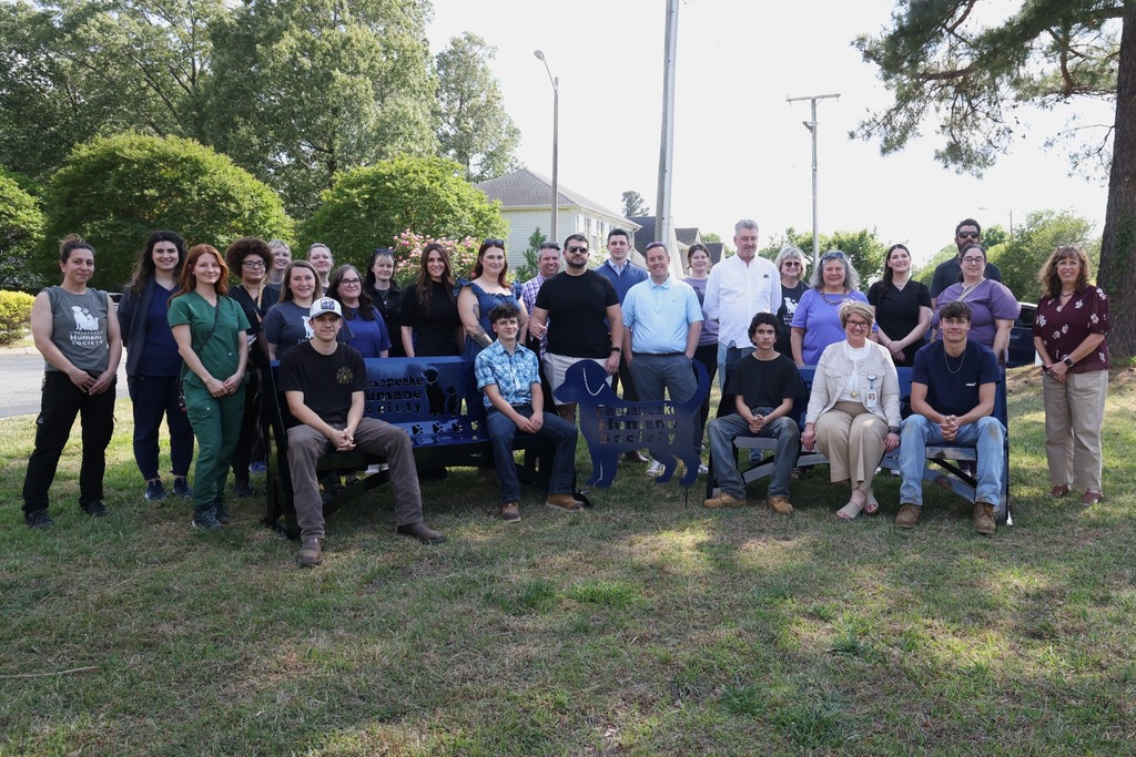 CCC students deliver benches to the Chesapeake Humane Society and everyone gathers to celebrate