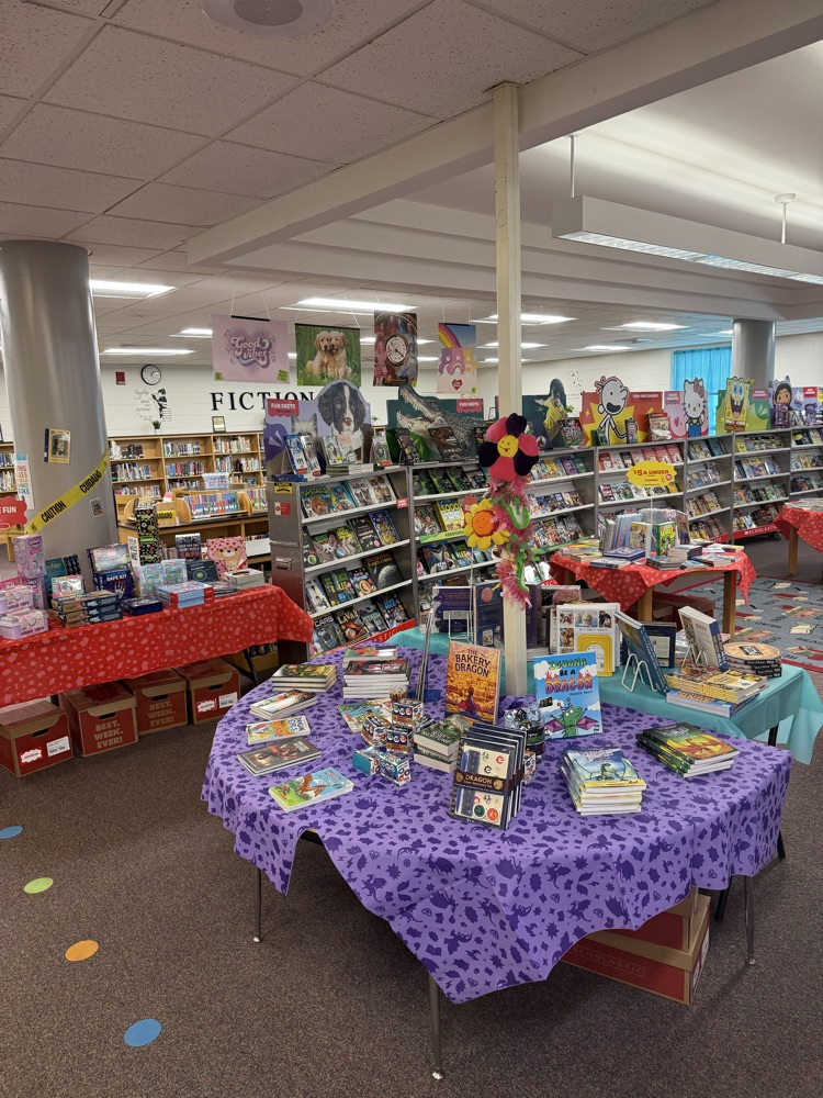 Book fair displays set up in BRI Media Center