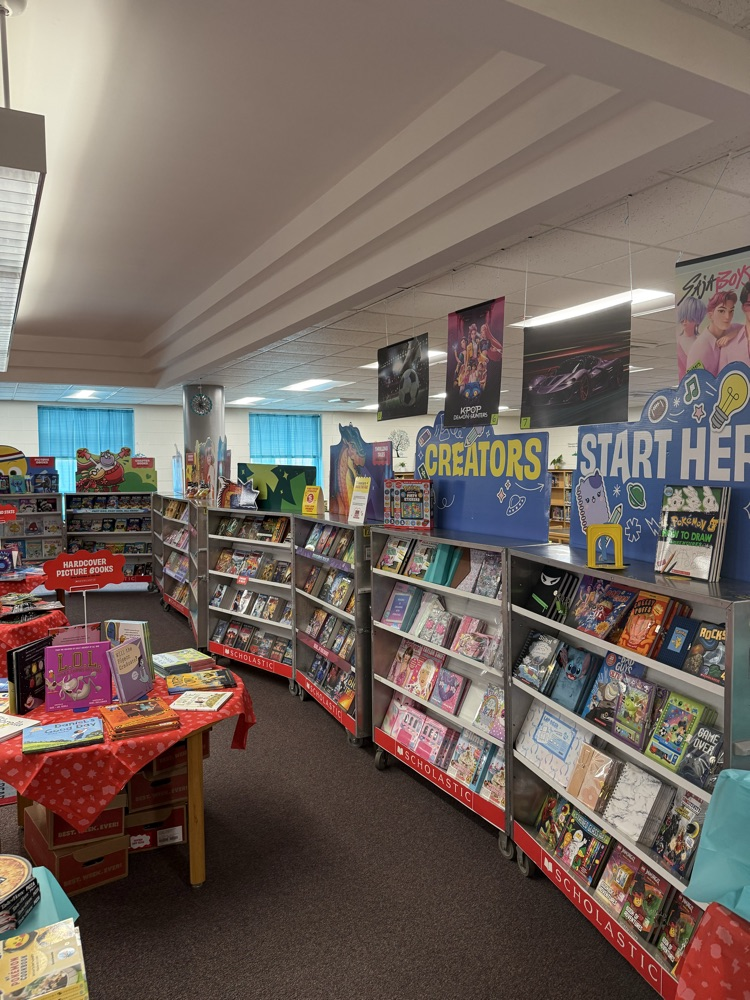 Book fair displays set up in BRI Media Center