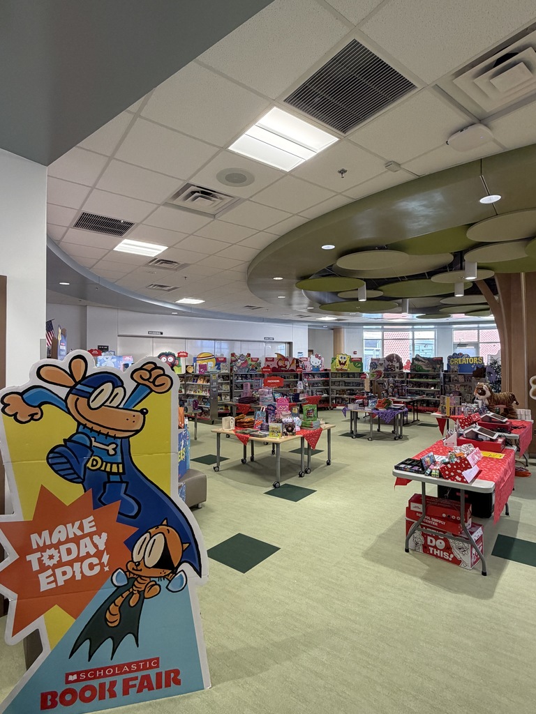 The book fair set up in the library