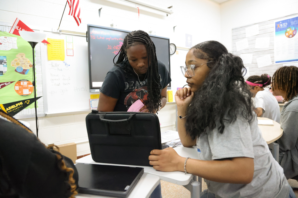 Two students working together.