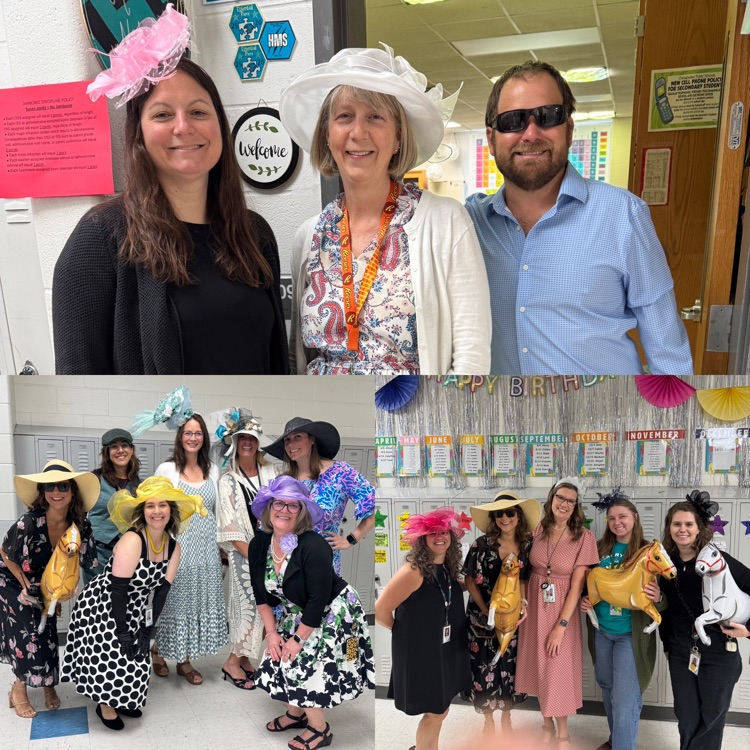 staffulty members dressed up in hats and their best Derby Day outfits