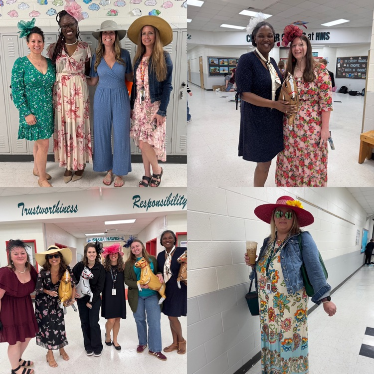 staffulty members dressed up in hats and their best Derby Day outfits