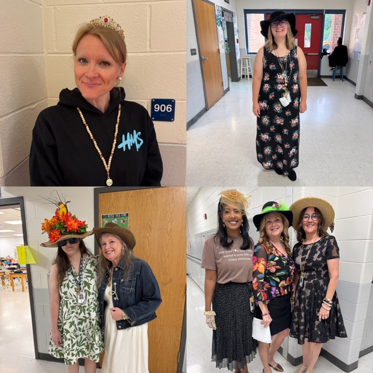 staffulty members dressed up in hats and their best Derby Day outfits