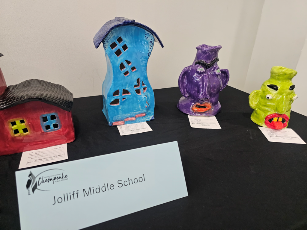 Secondary art show is on display at TCC Chesapeake with examples of Middle School Ceramics