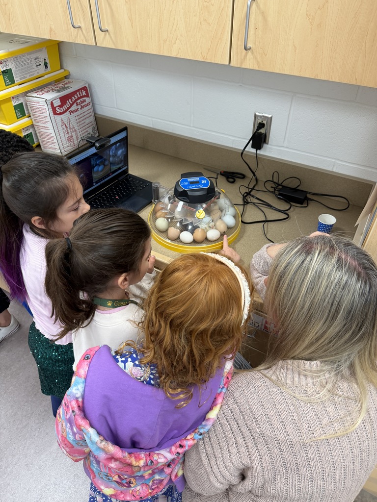 Mrs. Scott and students looking at the incubator