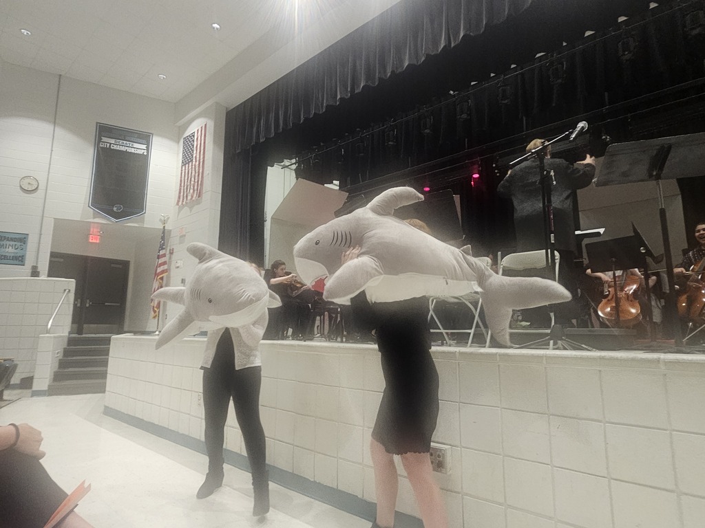 Students playing with sharks for the Jaws song.