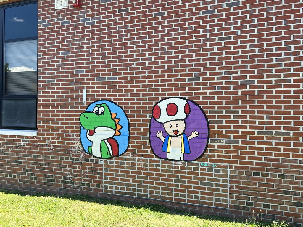 image of yoshi and toad painted in the courtyard