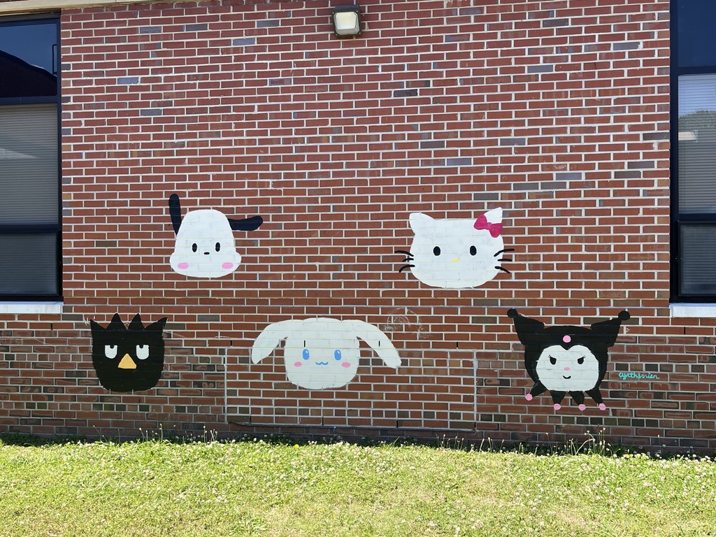 image of hello kitty and friends painted in the courtyard