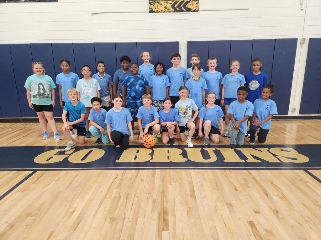 Students in blue shirts