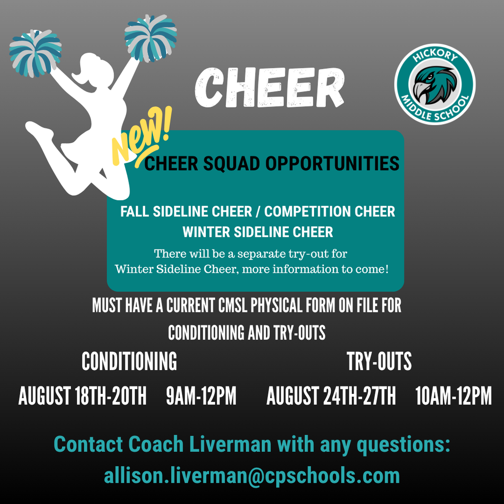 Decorative image of a cheerleader to announce cheer try-out information