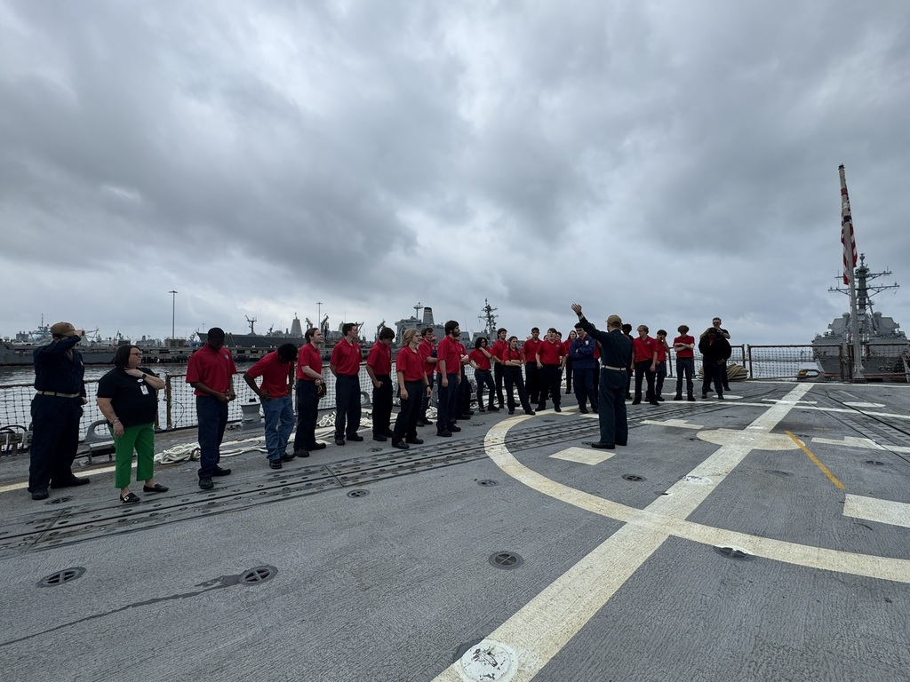 Firefighting students on a field trip to Naval Station Norfolk