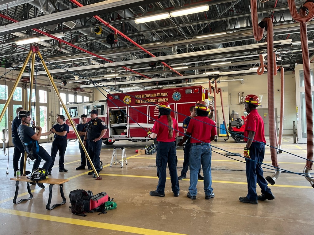Firefighting students on a field trip to Naval Station Norfolk