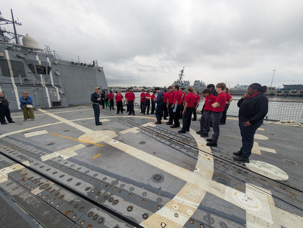 Firefighting students on a field trip to Naval Station Norfolk