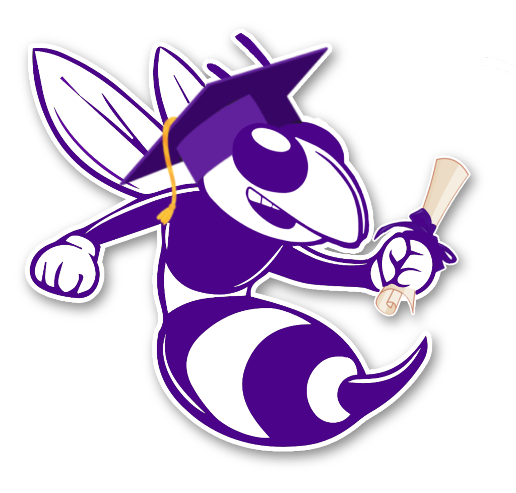 Hornet with graduation cap and diploma