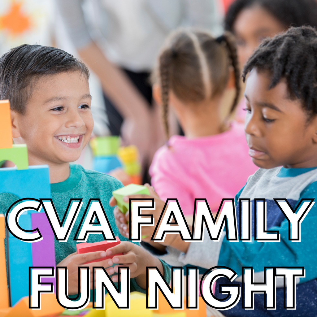 2 young students smiling with toy blocks in their hands for CVA Family Fun Night
