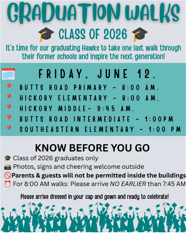 HES Grad Walk on June 12, 2026 at 8 AM.