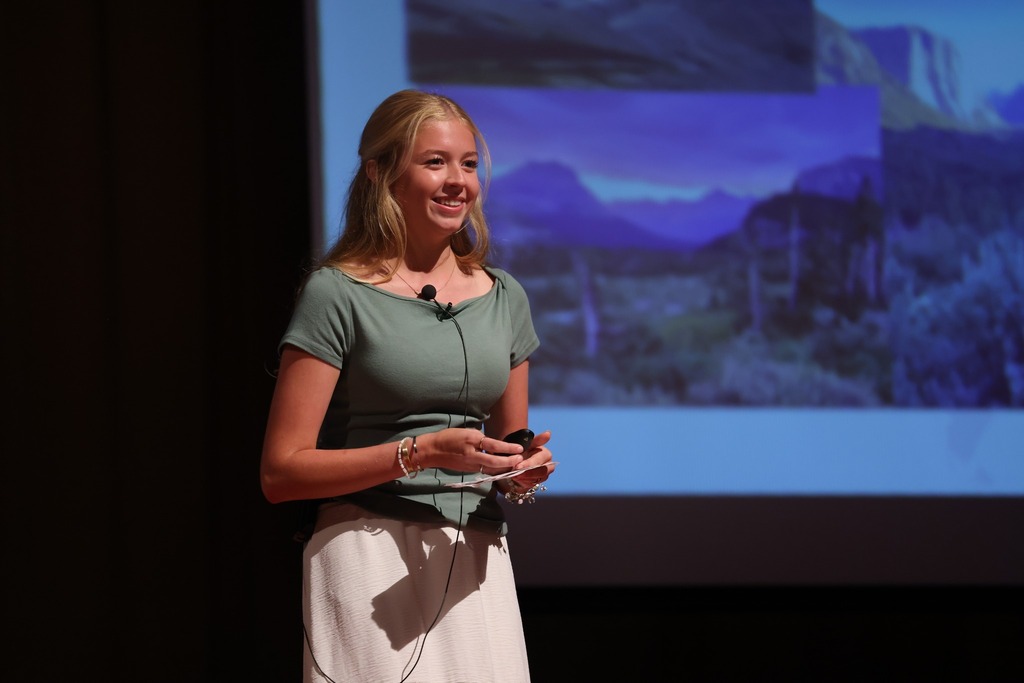 Student giving her TEDx talk.