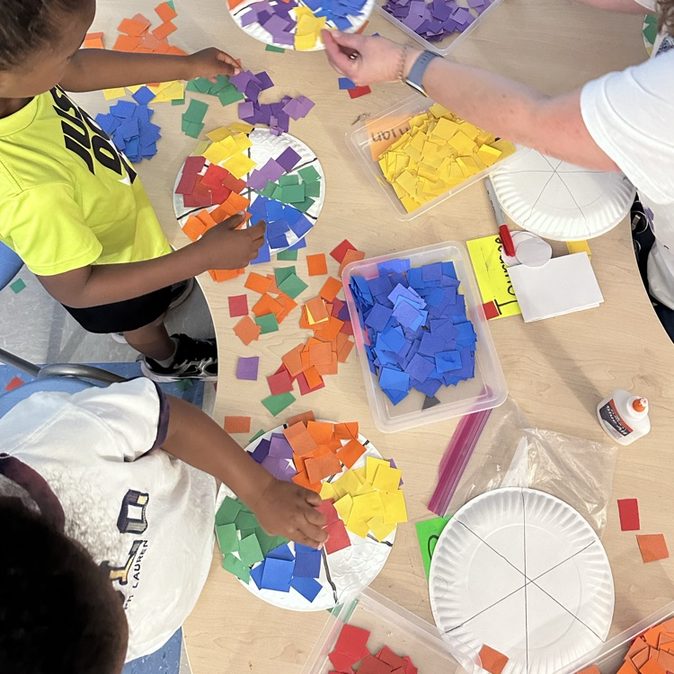 Students creating a beach ball paper craft! 