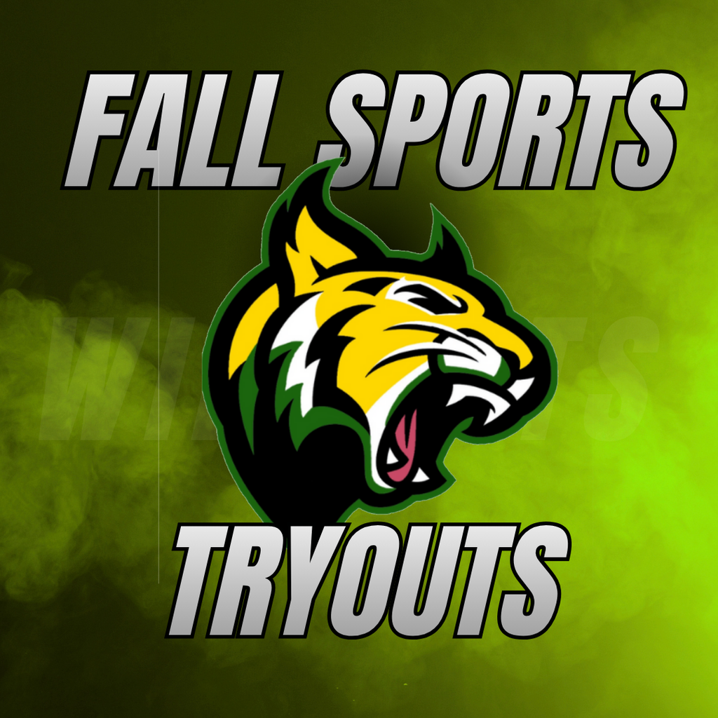 GBMS Fall Sports Tryouts graphic with Wildcat Logo in the center