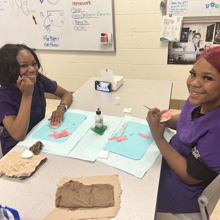 students making a fake tooth
