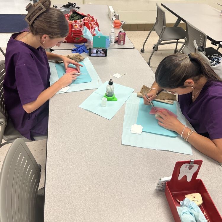 students making a fake tooth