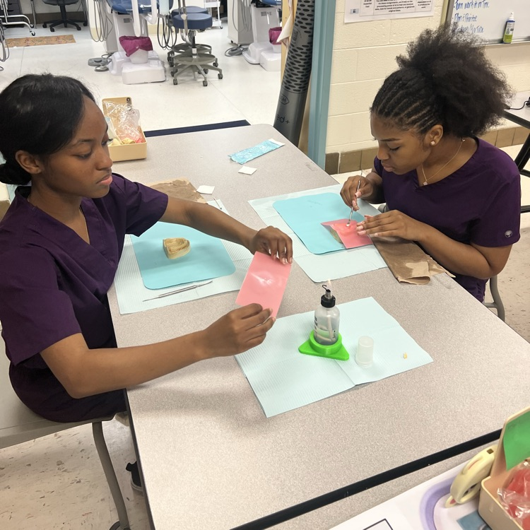 students making a fake tooth