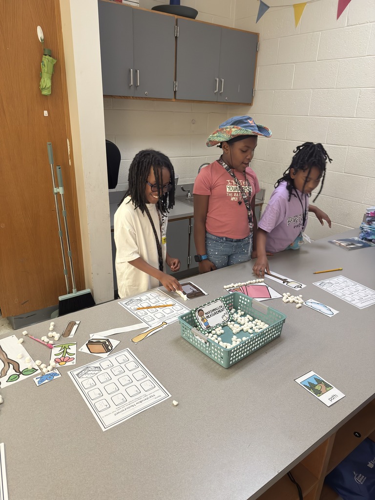 students measuring with marshmallows as their unit of measurement
