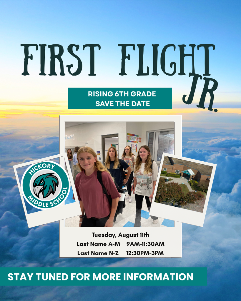 Decorative images to announce First Flight Jr for rising 6th graders Tuesday, August 11th