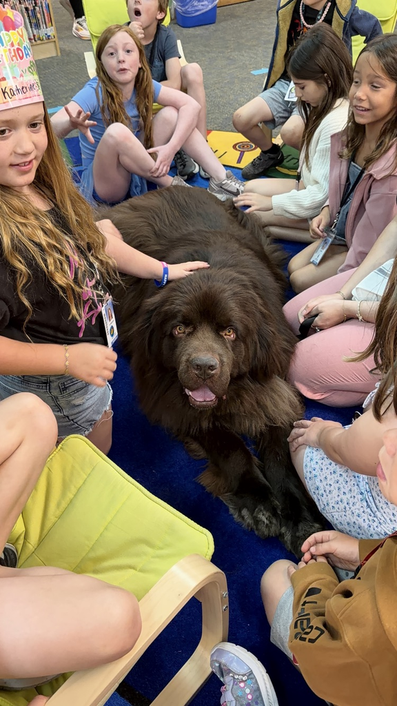 Kids playing with Newfoundland dog at Reading party