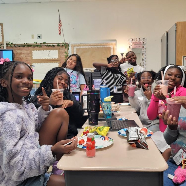 Group of students enjoying their smoothies in Mrs.Tynes class. 