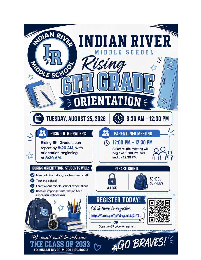 6th grade orientation flyer with information and QR code