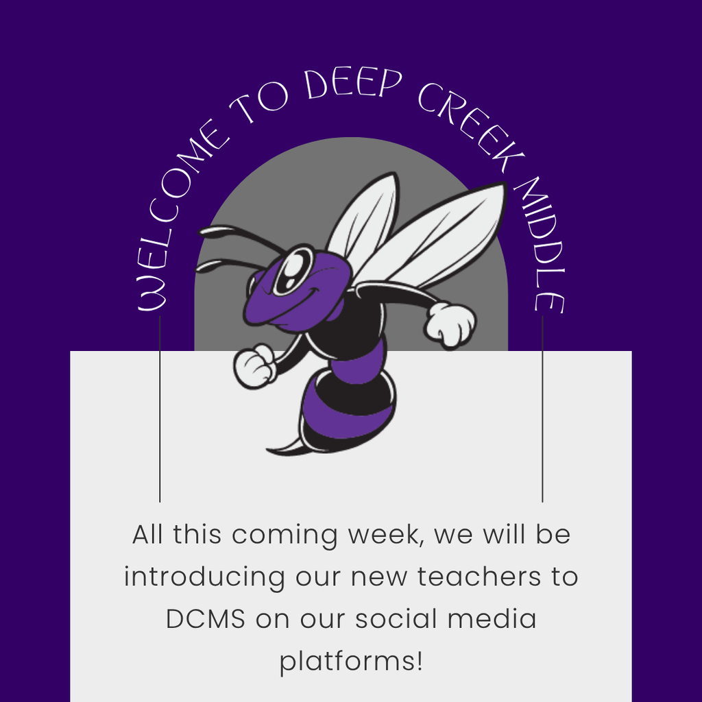 Welcome to a new school year at Deep Creek Middle School! 🐝✨ All this week, we’re introducing the newest members of our DCMS family on social media. Drop a warm welcome in the comments, and help us show our new teachers what makes Hornet Nation so special! 💜 It’s a great day to be a Hornet! 🐝