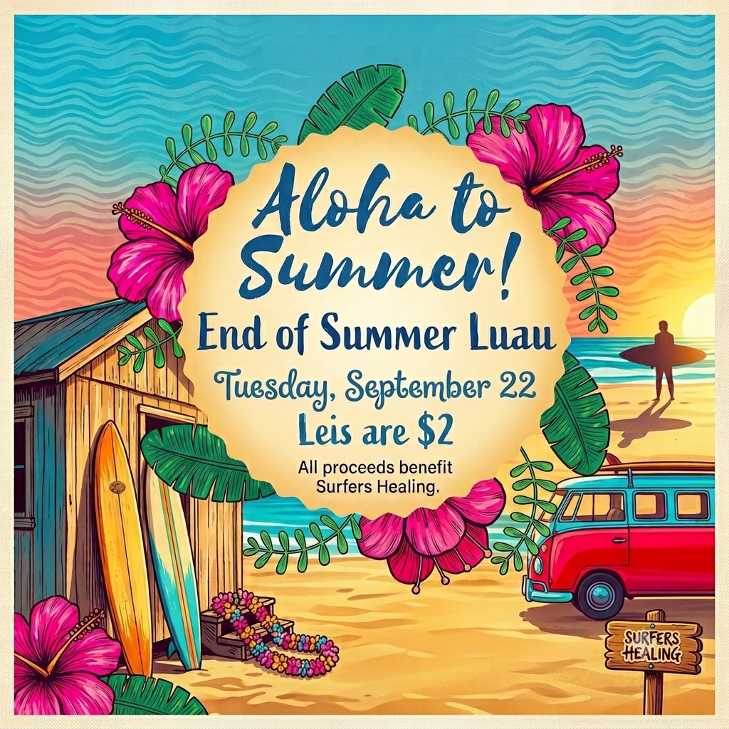 Decorative image to announce the Aloha to Summer Luau fundraising event to support SCA