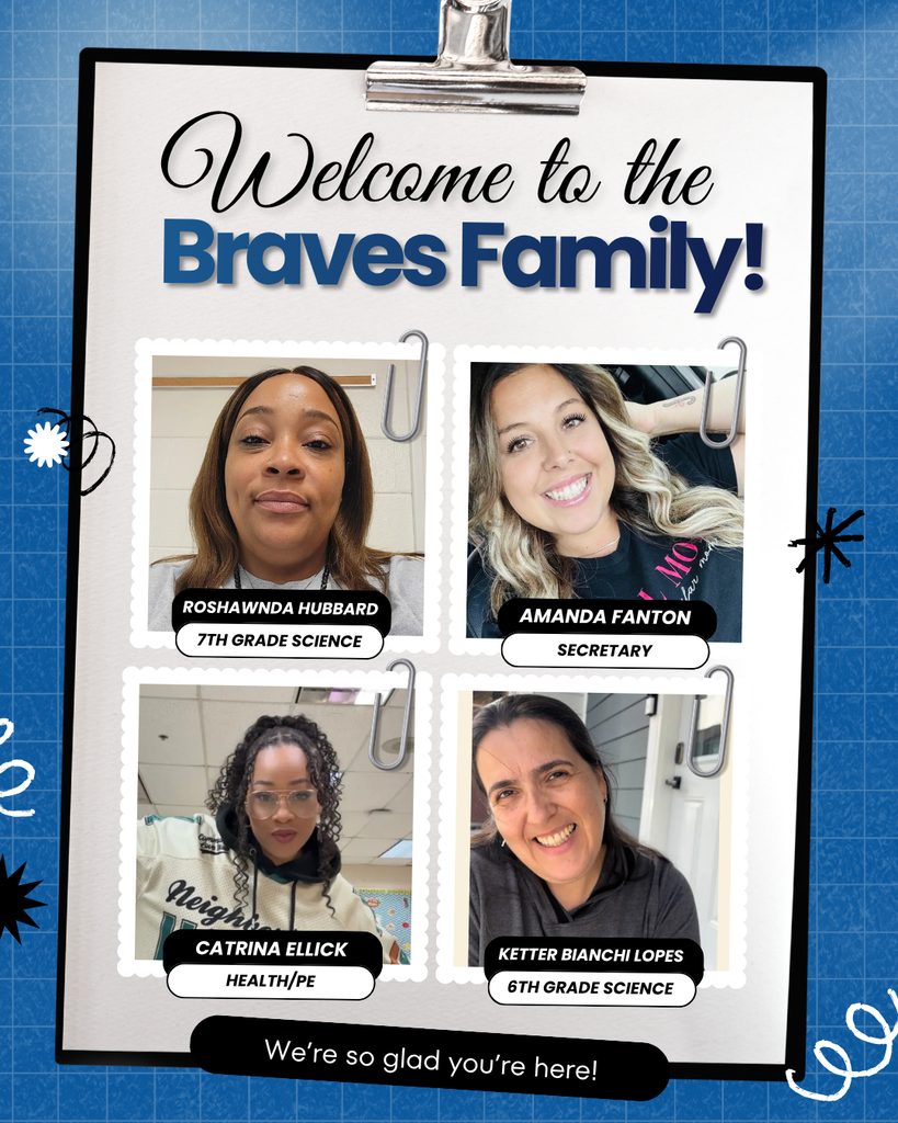 Decorative flyer with new staff member photos, names, and positions.