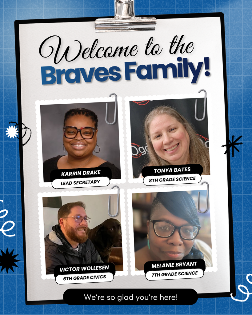 Decorative flyer with new staff member photos, names, and positions.