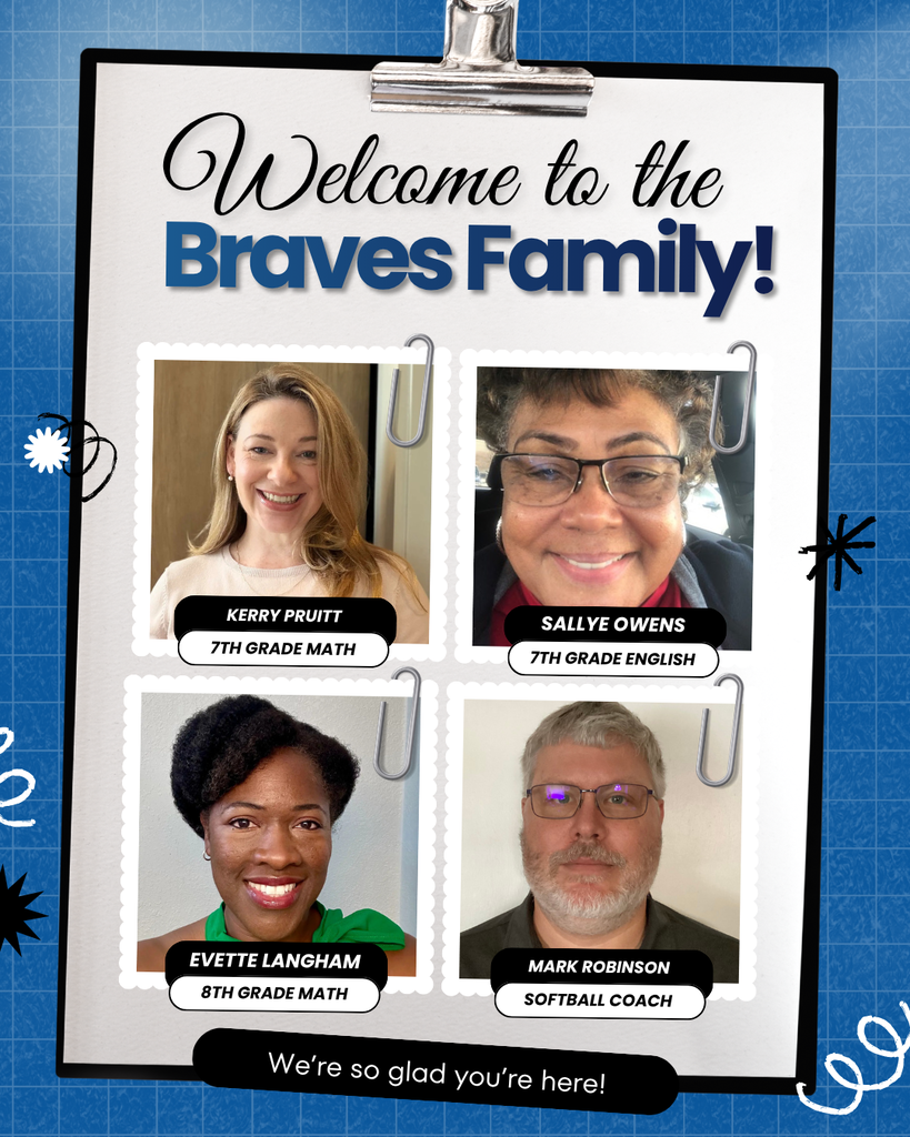 Decorative flyer with new staff member photos, names, and positions.