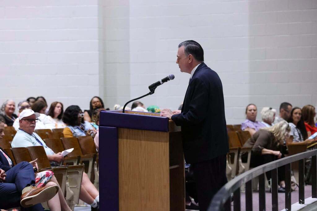 DR. Brubaker gives motivational speech to bus drivers