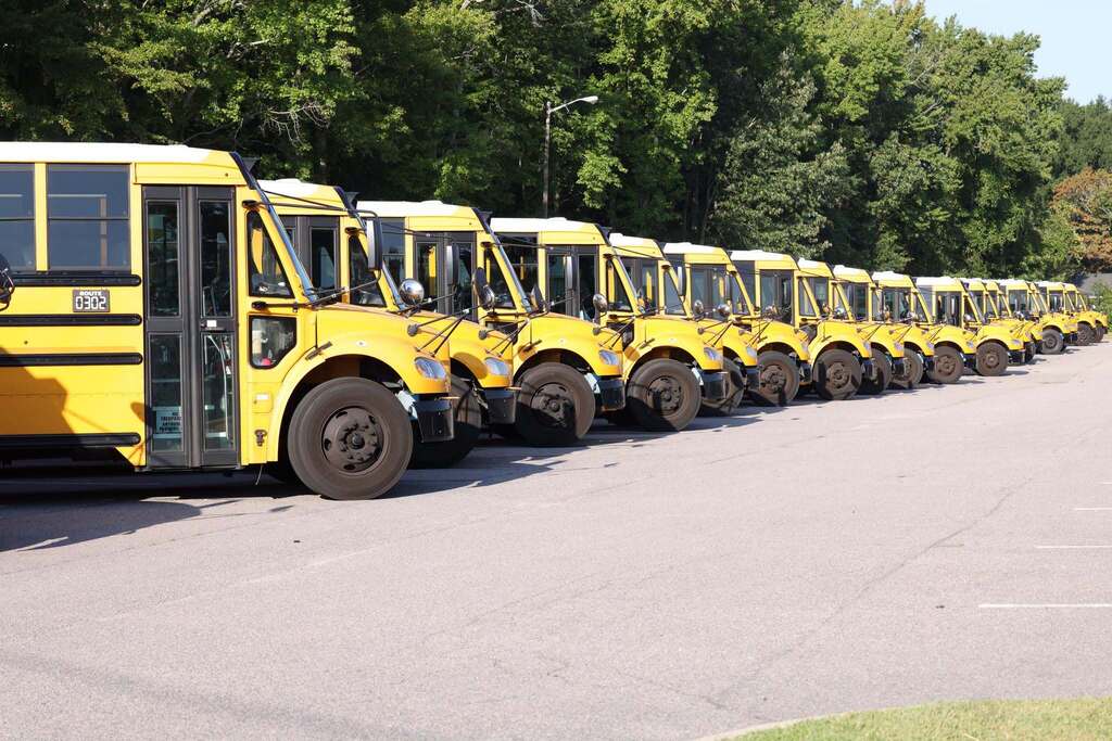 busses lined up for first day