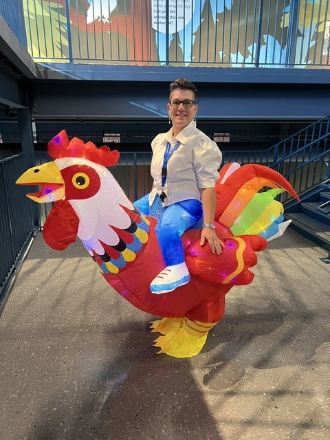teacher in chicken costume