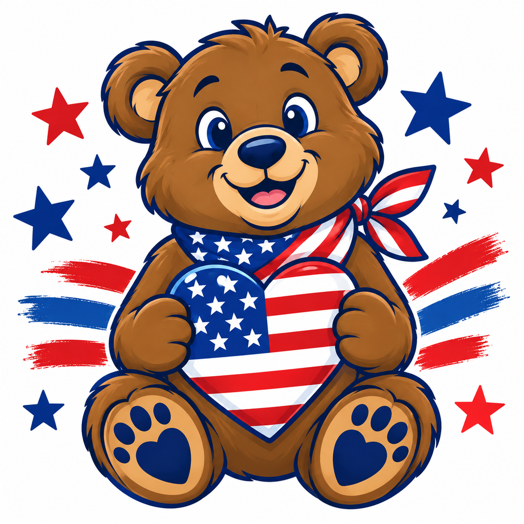 Chittum bear wearing red, white, and blue for Patriot day tomorrow. 