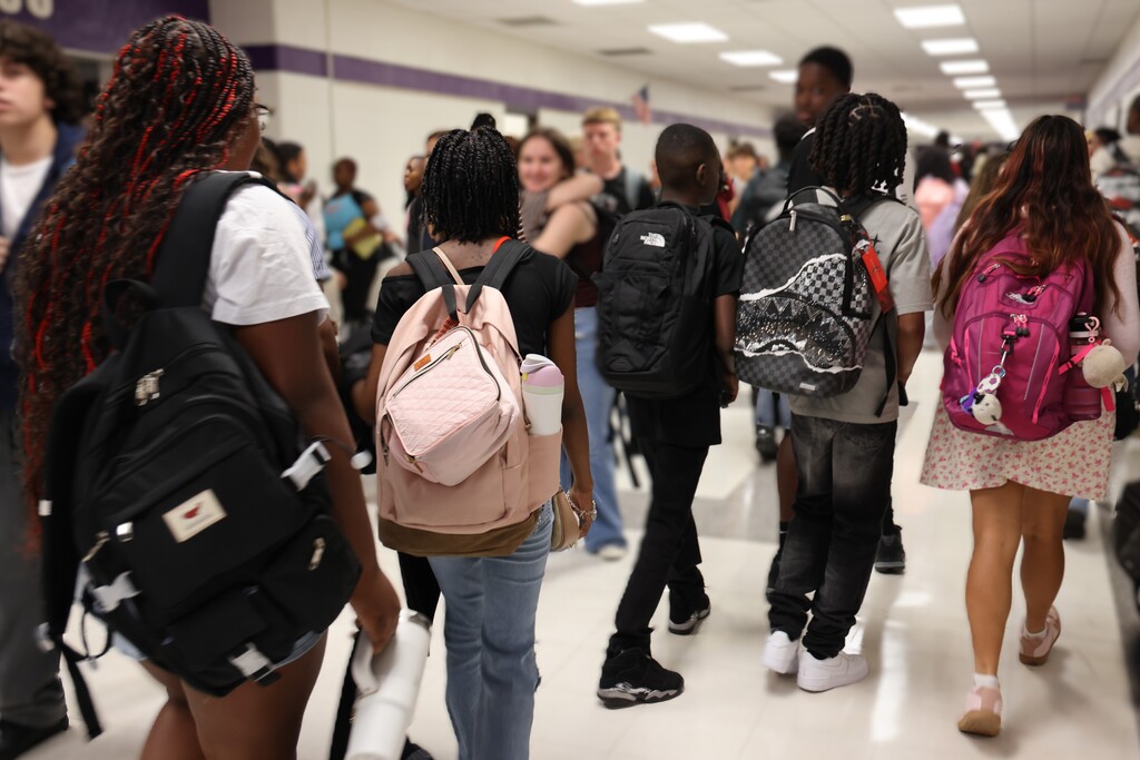 students walking in hallway