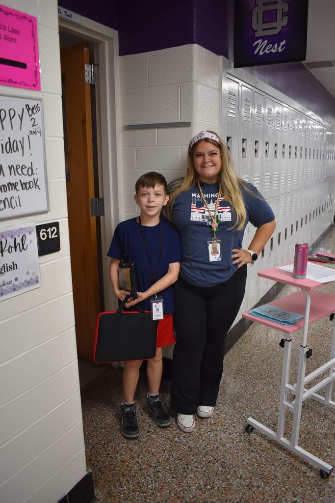 Teachers and Students wearing their red white and blue