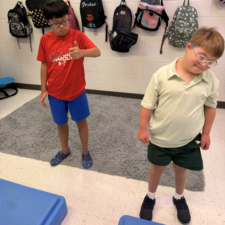students stepping on boxes